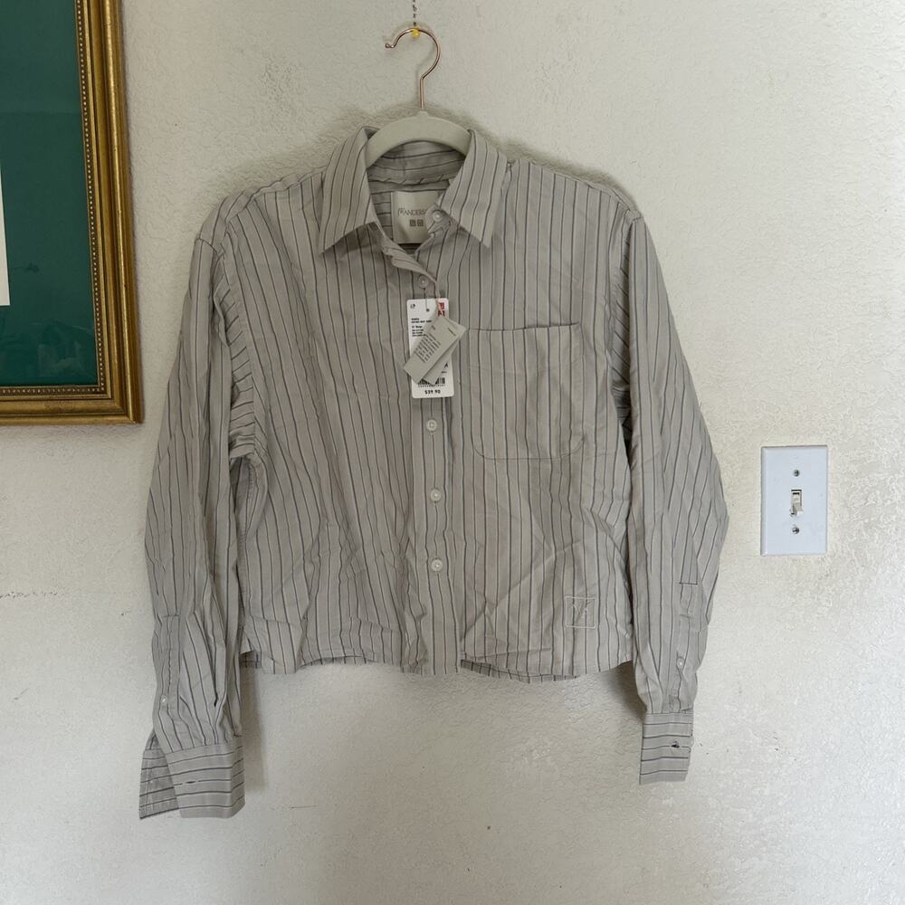 UNIQLO JW Anderson Oxford Boxy Shirt New With Tags Cropped XXS Green Stripped